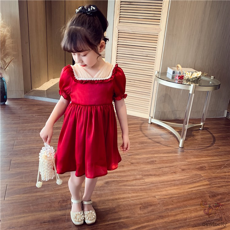 Đầm Công Chúa Vải Satin Tay Phồng Kiểu Hàn Quốc Xinh Xắn Cho Bé Gái