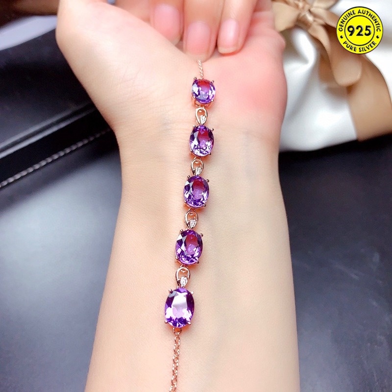 Vòng tay đính đá thạch anh tím toàn diện hình trứng