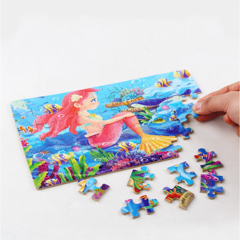 [combo 2 tranh] Tranh ghép hình cho bé bằng gỗ, bộ xếp hình puzzel 60 miếng kèm hộp thiếc