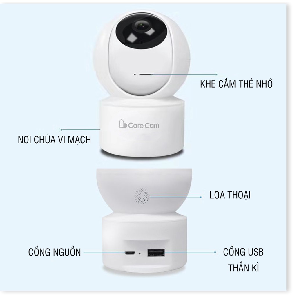 Camera Wifi 1080IP - CareCam YH200 Độ Phân Giải 2.0Mpx - Xoay Theo Chuyển Động - Phần Mềm Carecam - quà tặng hấp dẫn