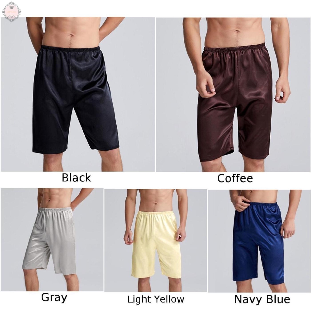 Quần short mặc ngủ kiểu quần boxer rộng rãi bằng vải lụa satin thoải mái cho nam