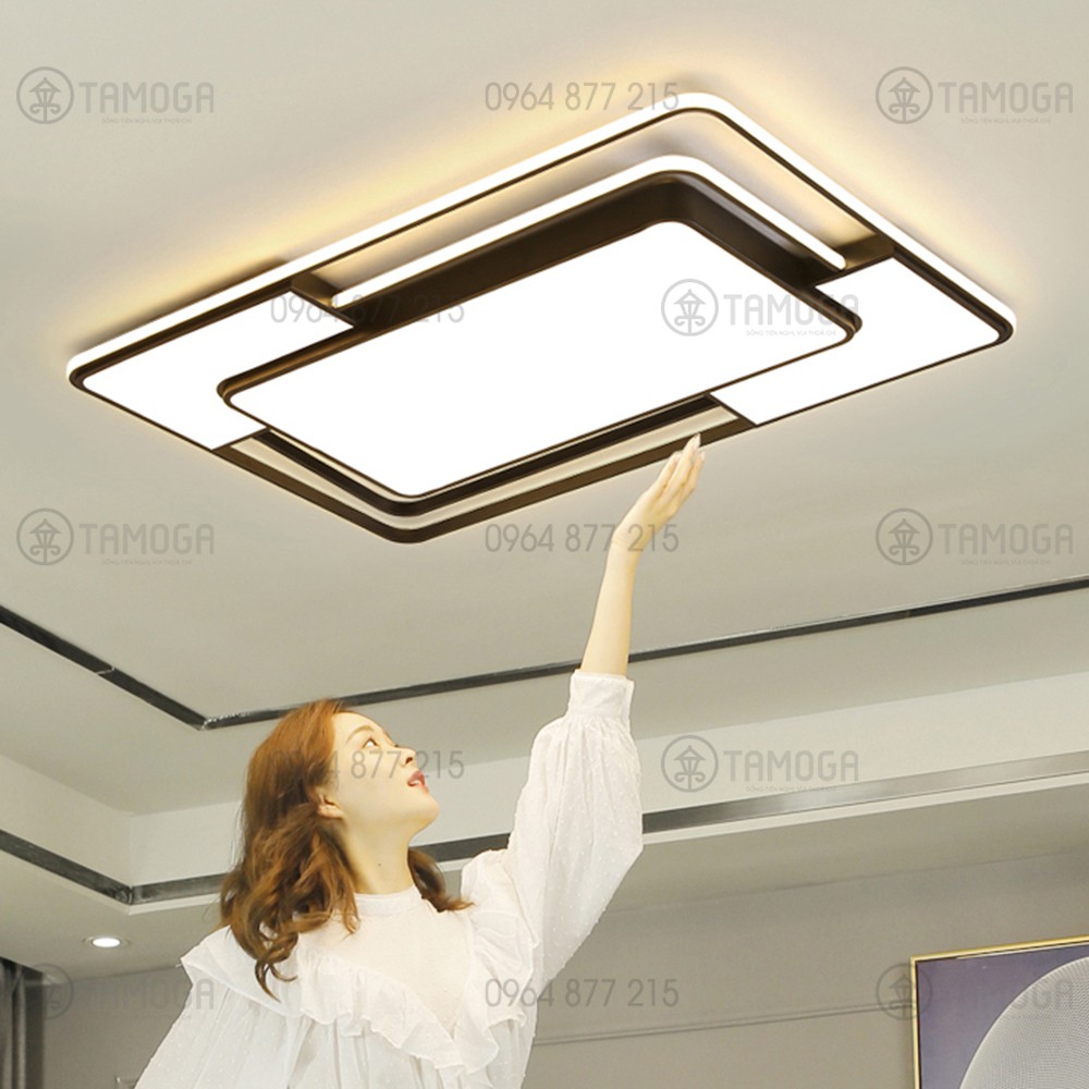 Đèn ốp trần phòng khách, đèn mâm ốp trần 3 chế độ ánh sáng OT 1012 + Tặng kèm khiển