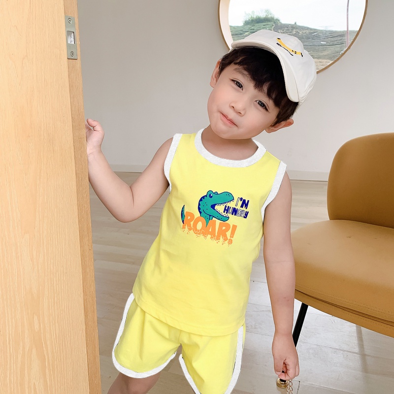 Bộ bé trai ba lỗ sát nách cotton thấm hút mồ hôi cho bé mặc nhà, đi chơi Magickids Quần áo trẻ em mùa hè BR22009