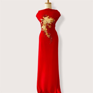 |Lẻ mẫu| Ảnh thật- Vải áo dài Tằm Ý đẹp kết hoa đính cườm, pha lê