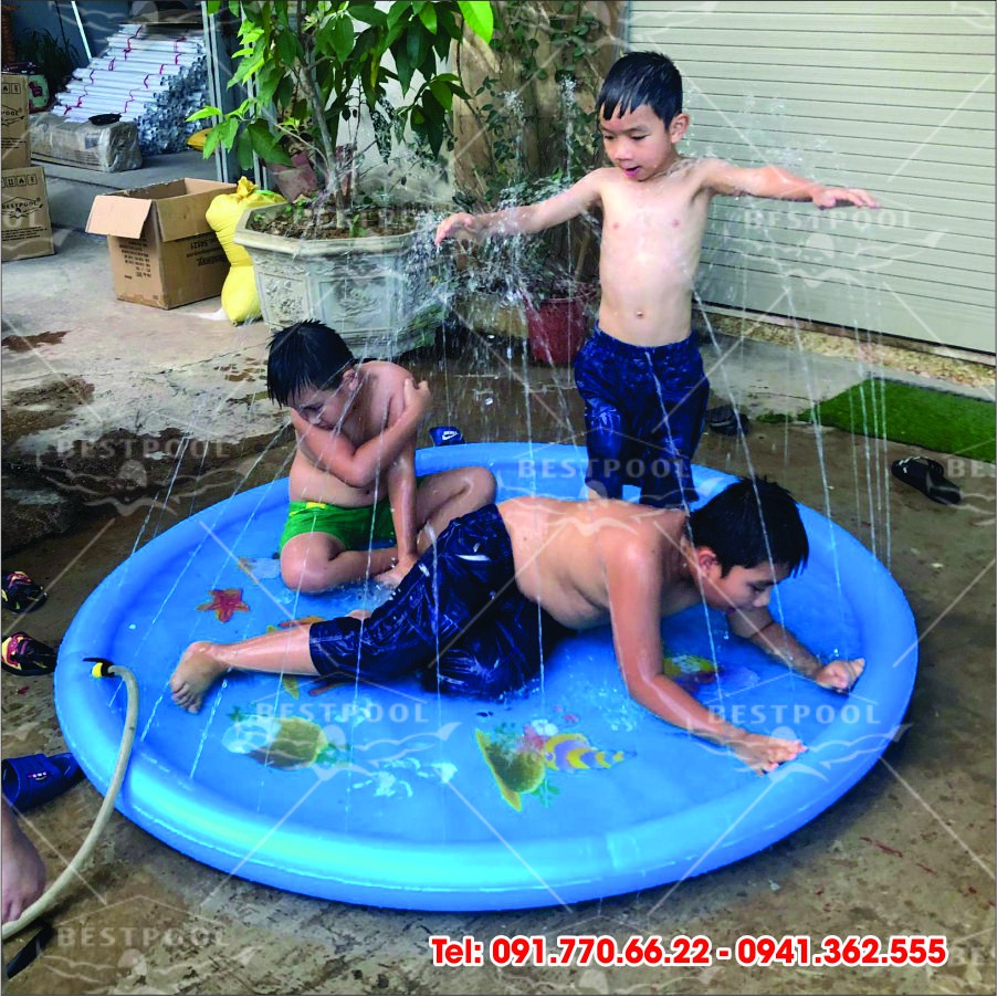 Bể bơi phao bơi, Thảm phao phun nước 1.7m x 1.7m, phao bơi cho bé, bể bơi phao