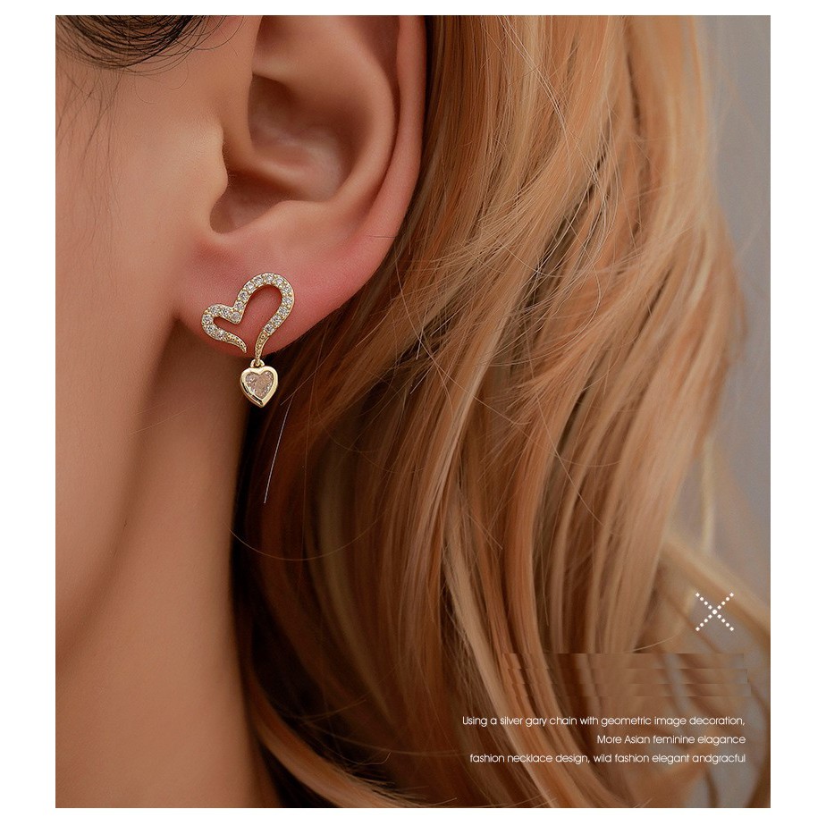 Lovely Silver 925 Heart Shaped Earrings With Stone For Women