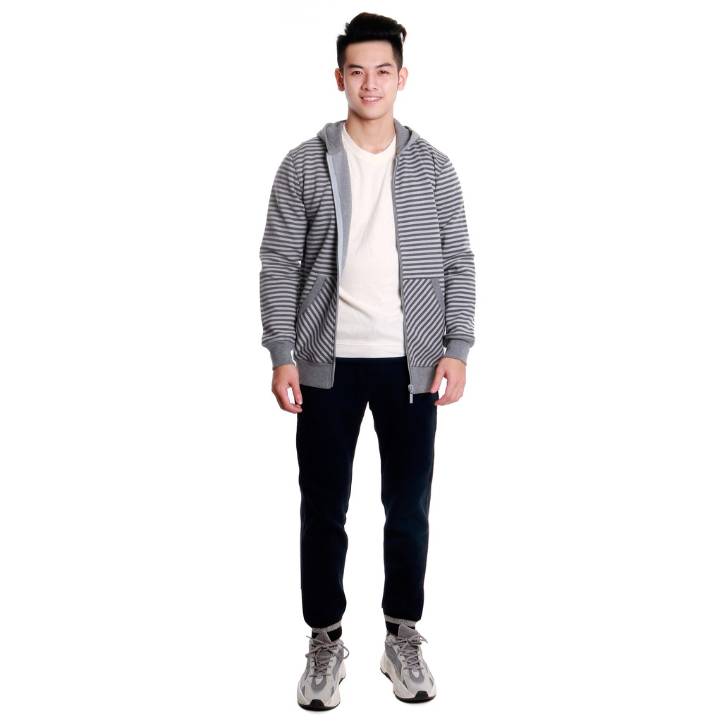 Áo khoác nam Narsis D4118 màu ghi kẻ mũ liền