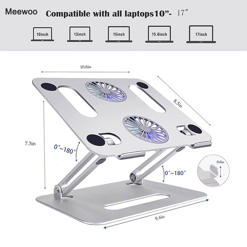 Giá đỡ laptop bằng nhôm tích hợp quạt tản nhiệt đèn led có thể gấp gọn điều chỉnh độ cao cho Laptop Macbook 13-17 Inch