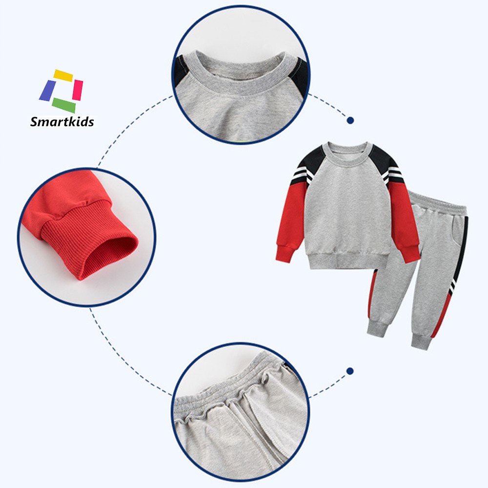 Quần áo trẻ em - Bộ quần áo thể thao dài tay Smartkids phối tay màu chất thun da cá TE2863