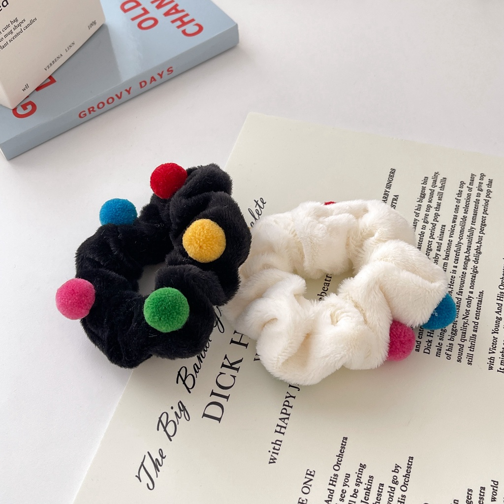 Dây buộc tóc đính bóng xù màu sắc ngọt ngào thời trang Hàn Quốc cho nữ