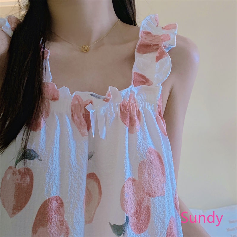 Đầm Ngủ Hai Dây In Họa Tiết Dễ Thương Phong Cách Hàn Quốc Thời Trang Mùa Hè Cho Nữ