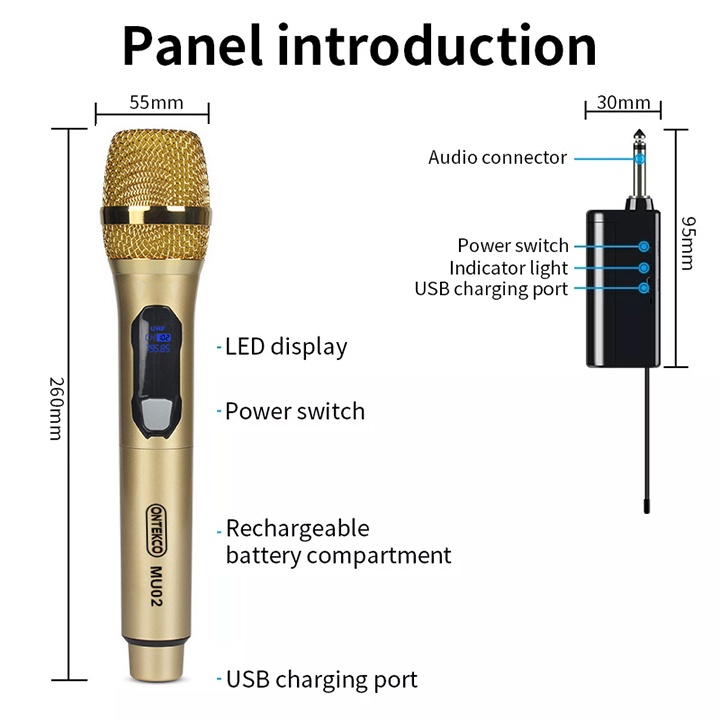 Bộ Micro Không dây Karaoke ONTEKCO MU02 | E6S | E6, Micro hát Karaoke với mọi Amply &amp; Loa kéo &amp; Vang-Bảo hành chính hãng