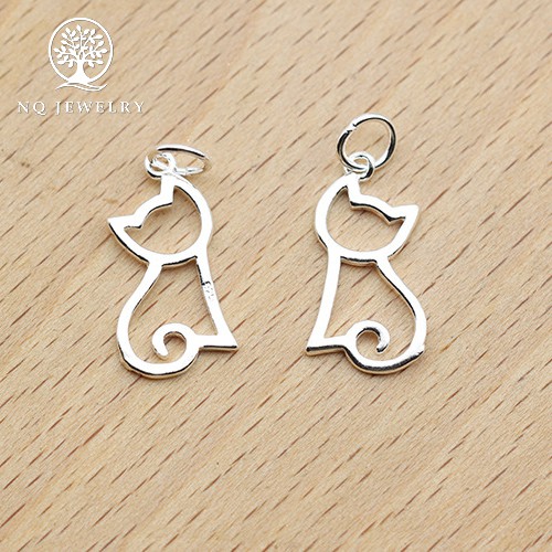 Charm bạc mặt hình mèo treo - NQ Jewelry