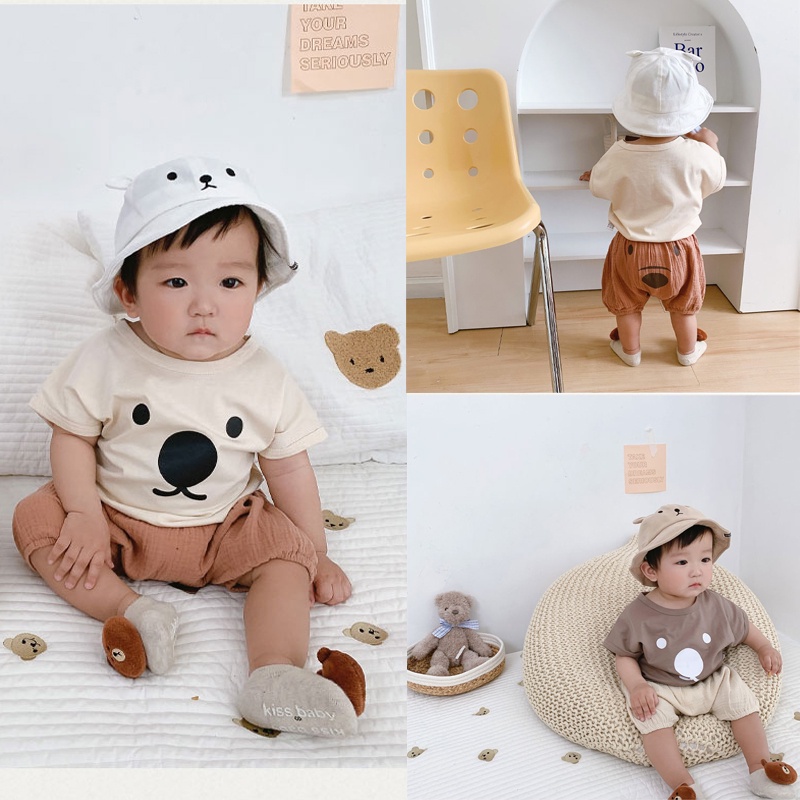 Áo Thun Tay Ngắn In Hình Gấu Dễ Thương Thời Trang Mùa Hè Cho Bé Trai Và Gái 1-3 Tuổi