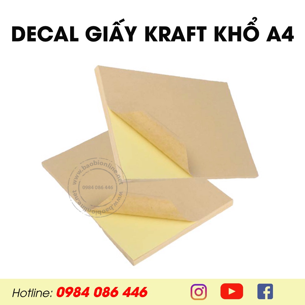 TỜ DECAL MÀU GIẤY KRAFT KHỔ A4 A5 A6 DÙNG ĐỂ IN ẤN