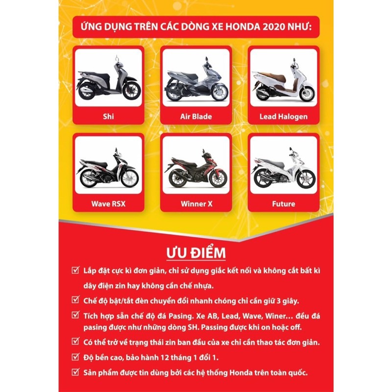 Bộ công tắc passing, mạch tắt mở đèn cho các dòng xe Honda Ab20 Vision21 Satria Lead cũ Sh