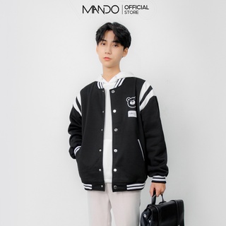 Áo Khoác Bomber Varsity Nỉ Gấu Nam MANDO Dáng Rộng Basic Varsity Thời Trang Hàn Quốc NDN082