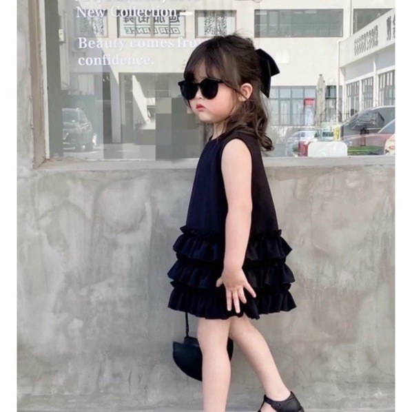 Đầm đen bèo tầng cho bé gái 10-20kg