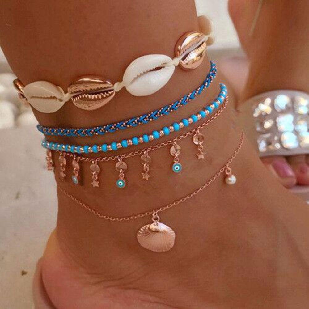 Lắc Chân Nhiều Lớp Phong Cách Bohemia Hàn Quốc WMES15H|Chuỗi Hạt Đeo Chân Hình Mắt Quỷ