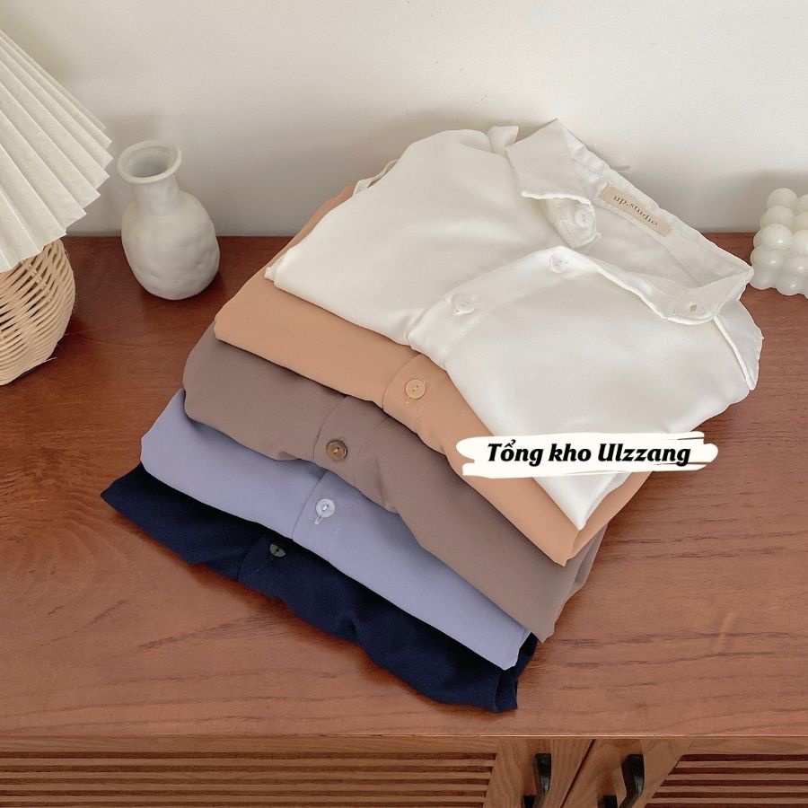 Áo Sơ Mi Cổ Đức Dài Tay Vạt Bầu Thắt Nơ Chất Lụa Trượt Tằm Siêu Mát