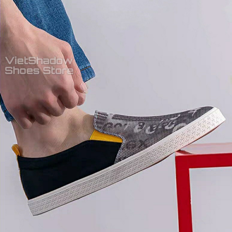Slip on nam - Giày lười vải nam cao cấp thương hiệu LEYO - Vải lưới 2 màu xám đen và xám xanh - Mã SP LY55