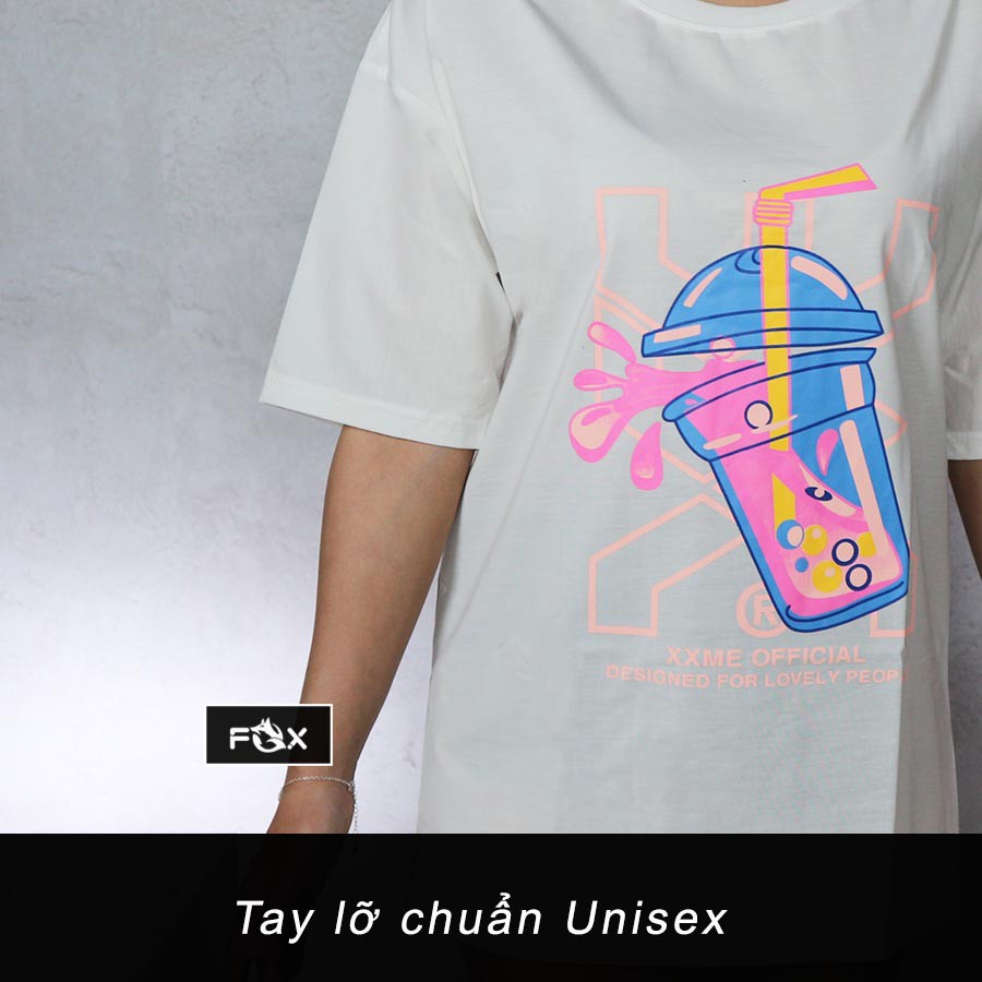 Áo thun tay lỡ THE FOX dáng Unisex form rộng phong cách Ulzzang hình TRÀ SỮA