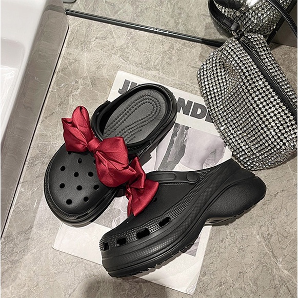 Dép Cross Đế Cao 7cm Kèm Nơ Siêu Đẹp, Hack Dáng Êm Chân, Dép Sục Độn Đế