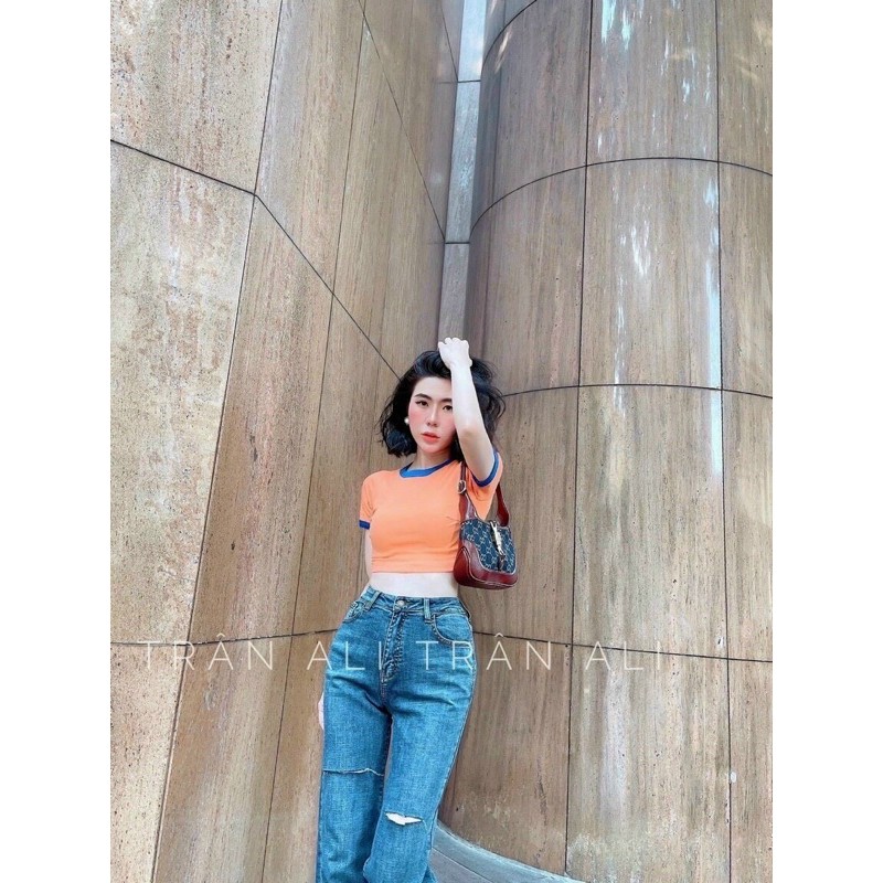 Áo croptop trơn phối viền siêu cute - A0NB5T
