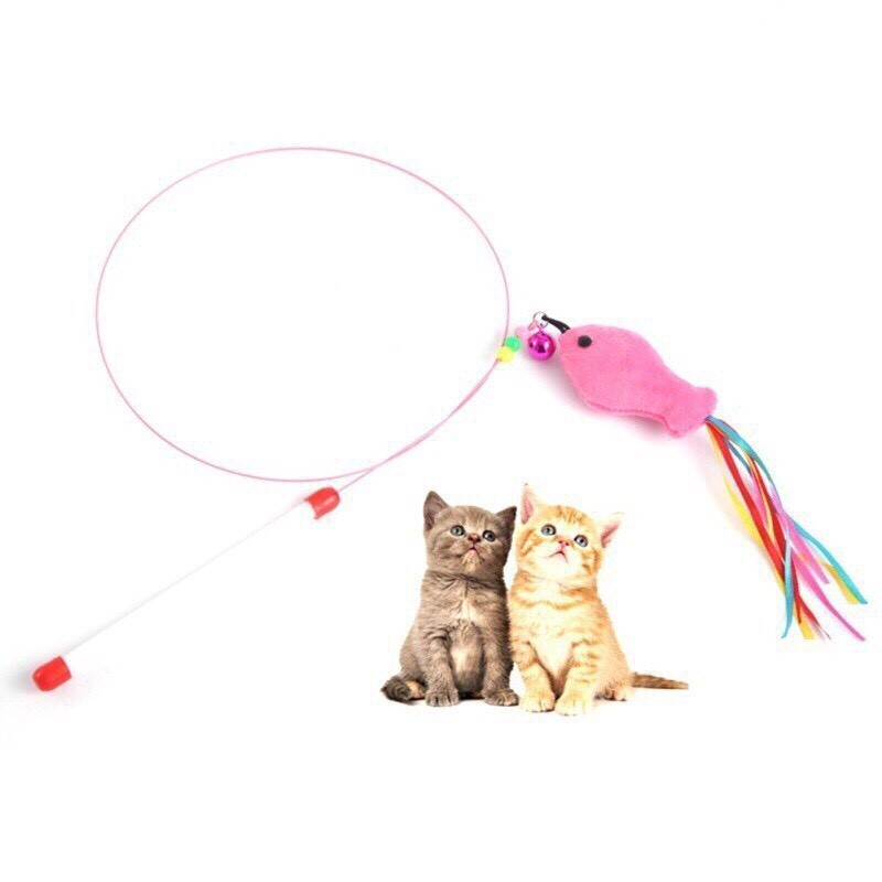 Đồ chơi Cho Mèo - Cần Câu Mèo - Dây Thép Hình Con Cá Có Chuông 