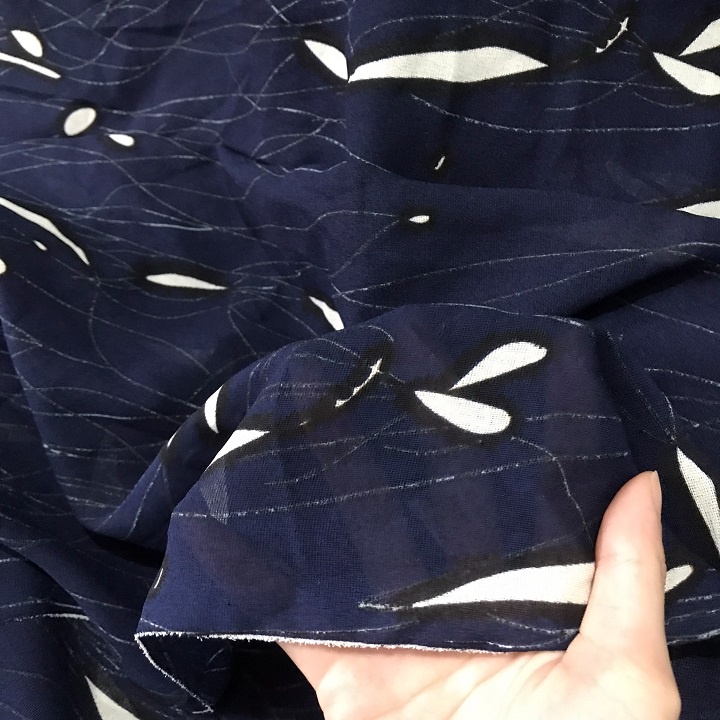 Vải Xô Đũi Họa Tiết Trắng Xanh Đen, Khổ 1m5 - Chất Có Độ Rũ, Co Giãn Nhẹ - May Váy Đầm, Cần Lót