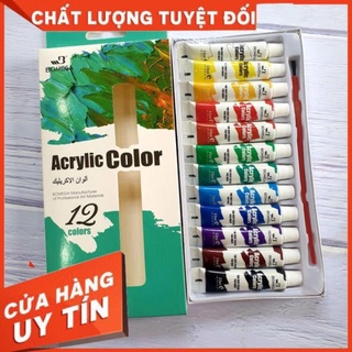 Bộ 12 màu acrylic 6ml vẽ trên nhiều chất liệu (không phai khi giặt)