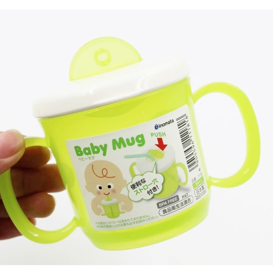 Cốc tập uống có tay cầm và lỗ cắm ống hút Baby Mug Nhật Bản