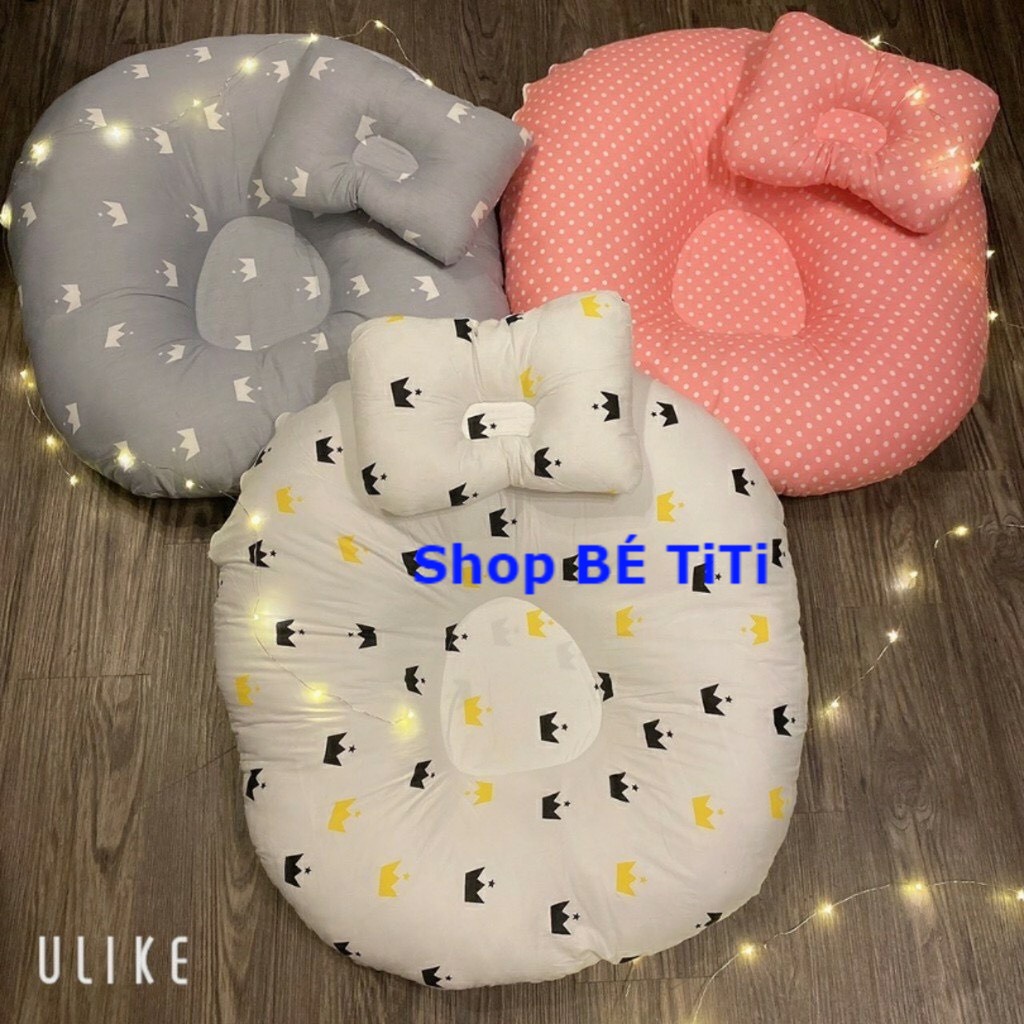 Gối chống trào ngược cho bé Gối Tập Ngồi Cho Bé Vỏ gối:100% cotton Lụa [ Tặng kèm gối nhỏ ]