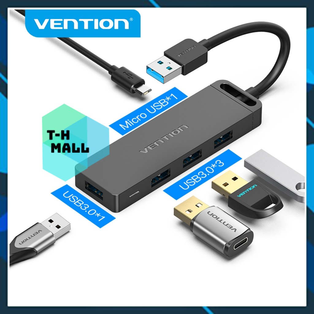 Bộ HUB chia cổng Vention USB3.0 Sang 4 Cổng USB/Micro-USB Tốc Độ Cao 5 Gbps Dành Cho PC Laptop