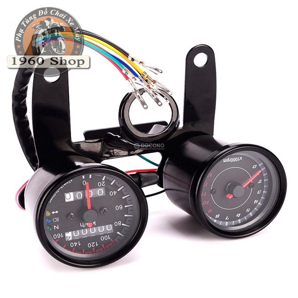 Bộ đôi công tơ báo km và công tơ tua máy kèm pat + ổ khóa phù hợp độ Cafe Racer Tracker GD110 SU GN125 Win CD 67 Dream
