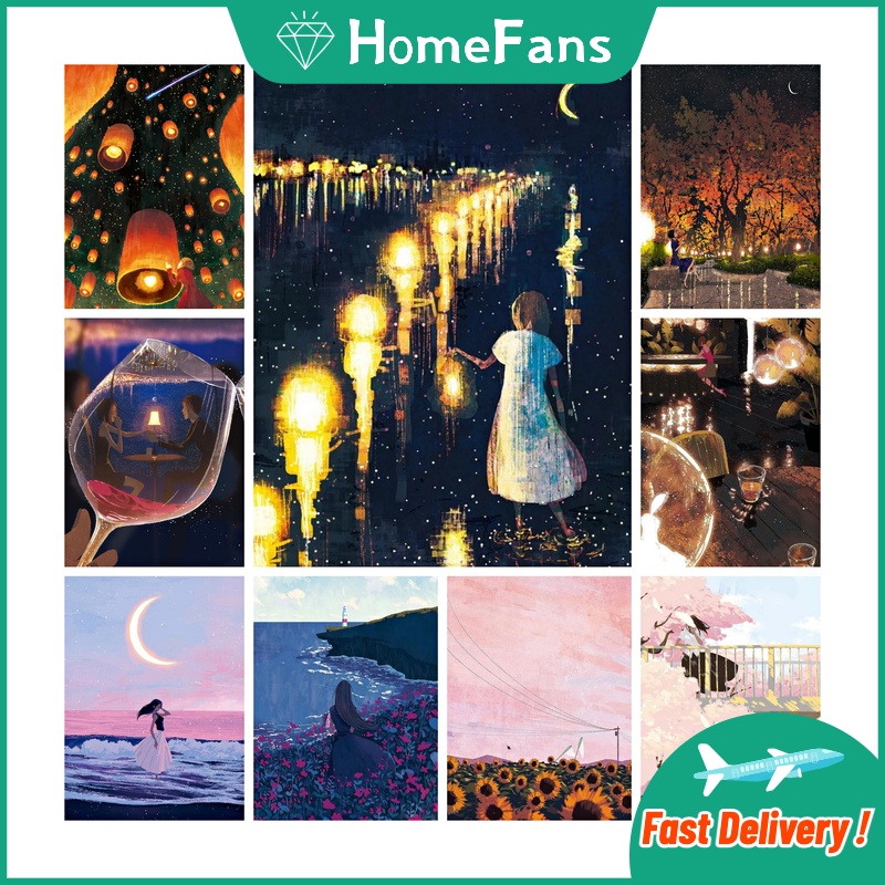 Bộ Tranh Đính Đá 5D Tự Làm 30x40cm / 40x50cm Hình Cô Gái Và Mặt Trăng Trang Trí Nhà Cửa