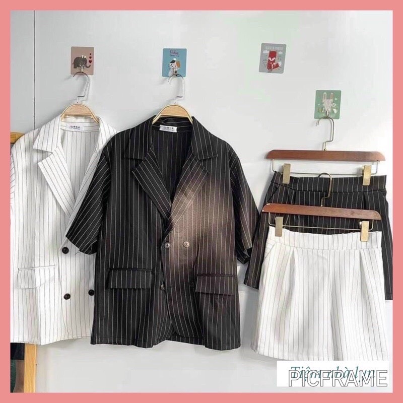 Set Blazer kẻ dọc tay lỡ 2 màu