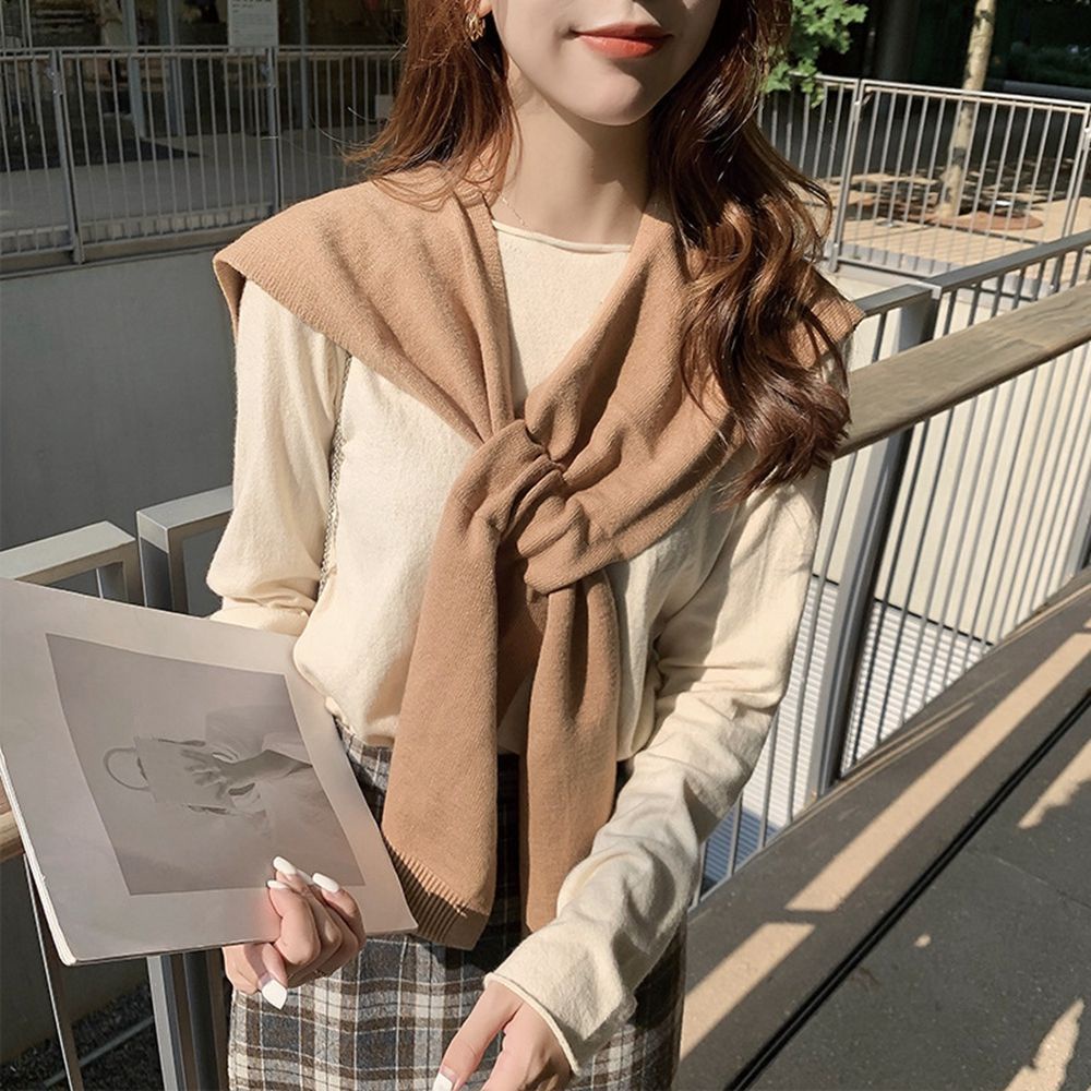 Khăn choàng cổ vải len nhung nhiều màu trơn tùy chọn giữ ấm vào mùa thu đông phong cách Hàn Quốc đơn giản cho nữ
