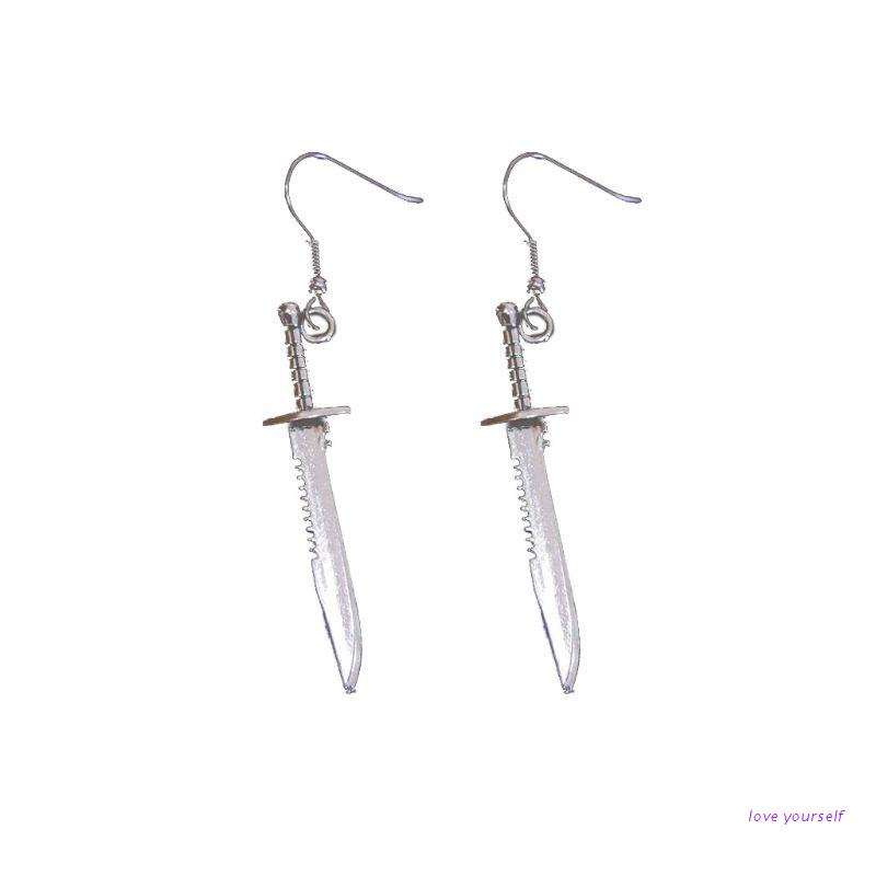 ❤~ Vintage Gothic Dagger Sword Pirate Medieval Renaissance Silver Finish Dangle Earrings Fashion Jewelry Unisex