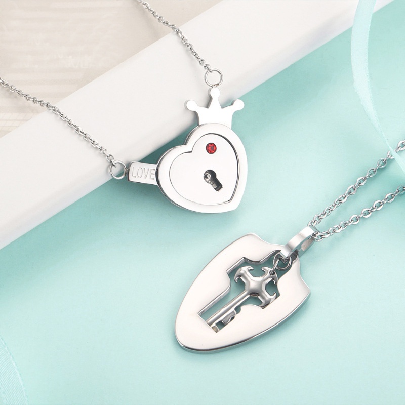 Set 2 Vòng cổ Thép Titan Mặt Trái Tim Thời Trang Cho Cặp Đôi