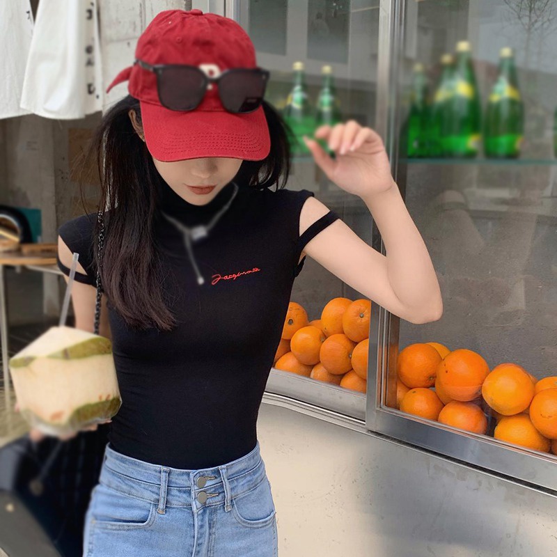 Áo Thun Tay Ngắn Cổ Lọ Màu Sắc Đơn Giản Phong Cách Hàn Quốc Cho Nữ