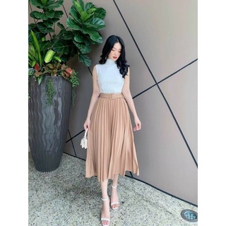 Chân váy xếp ly dáng dài kèm đai cao cấp Lysstore