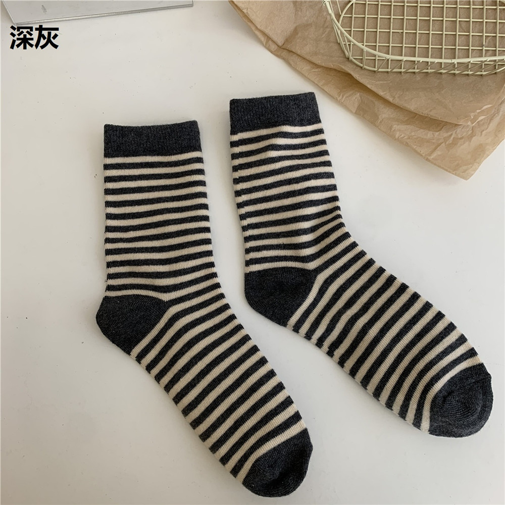 Vớ Cotton Sọc Màu Cà Phê Phong Cách Retro Dành Cho Nữ