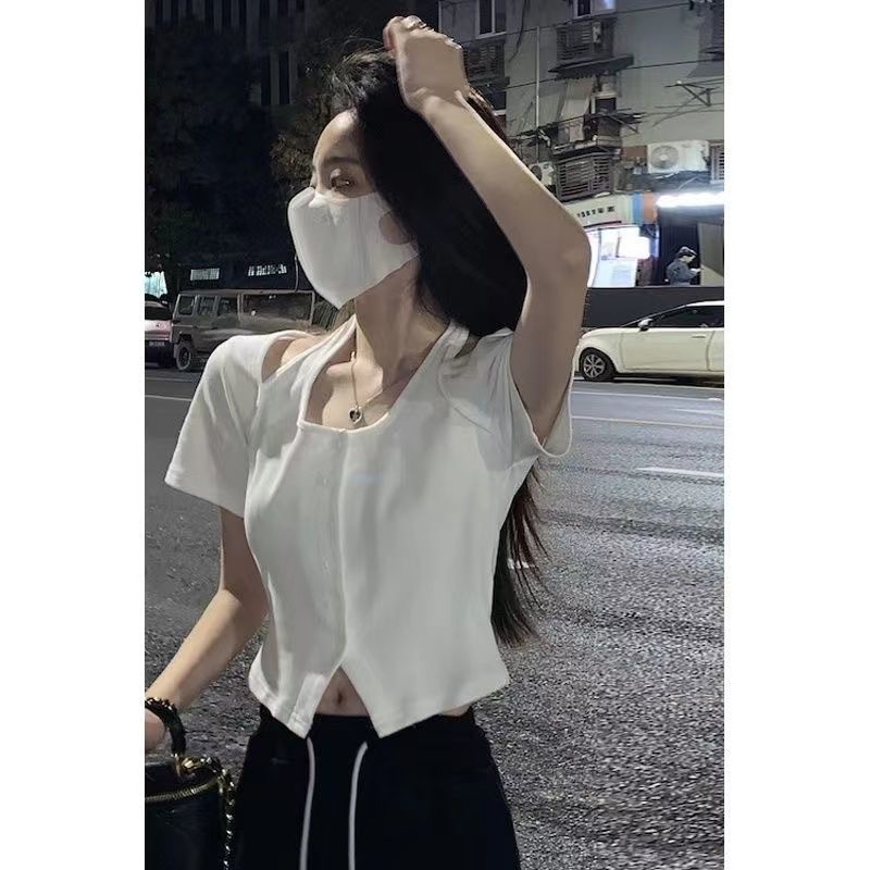 Áo kiểu COZOKC ngắn tay trễ vai ôm dáng gợi cảm dành cho nữ