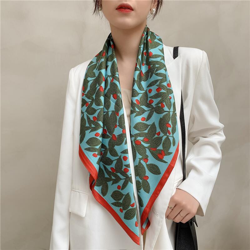 Khăn choàng cổ hình vuông 90CM (35.4 inches) bằng lụa nhân tạo mềm mại thời trang cổ điển cho nữ WJ1007-23