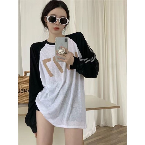 Jiashucheng Áo Thun Nữ Dài Tay Cổ Tròn Form Rộng Thời Trang Hàn