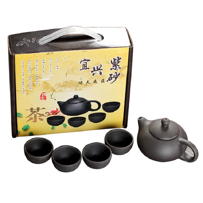 Bộ bình trà 4 tách Nhật Bản (màu đen - đỏ), bộ ấm trà, bộ ấm pha trà, bộ bình pha trà, bộ bình trà nhật bản