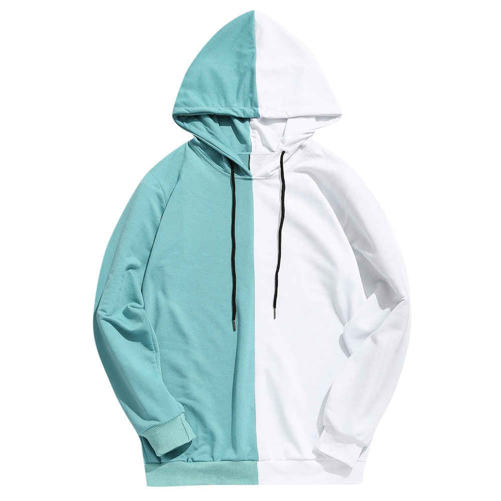 Áo Hoodie cotton Tay Dài Nửa Màu Trắng Đen Cá Tính Cho Nam
