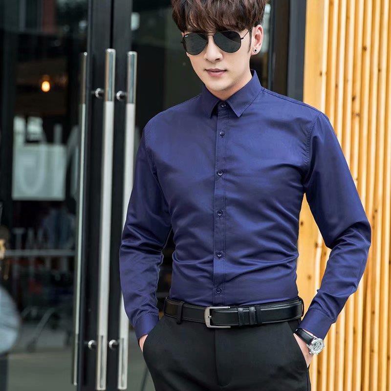 【Non-iron shirt】Men Formal Button Smart Casual Plus Size Long Sleeve Slim Fit Men's long sleeve summer thin fashion Korean casual inch shirt business slim men's shirt fashion