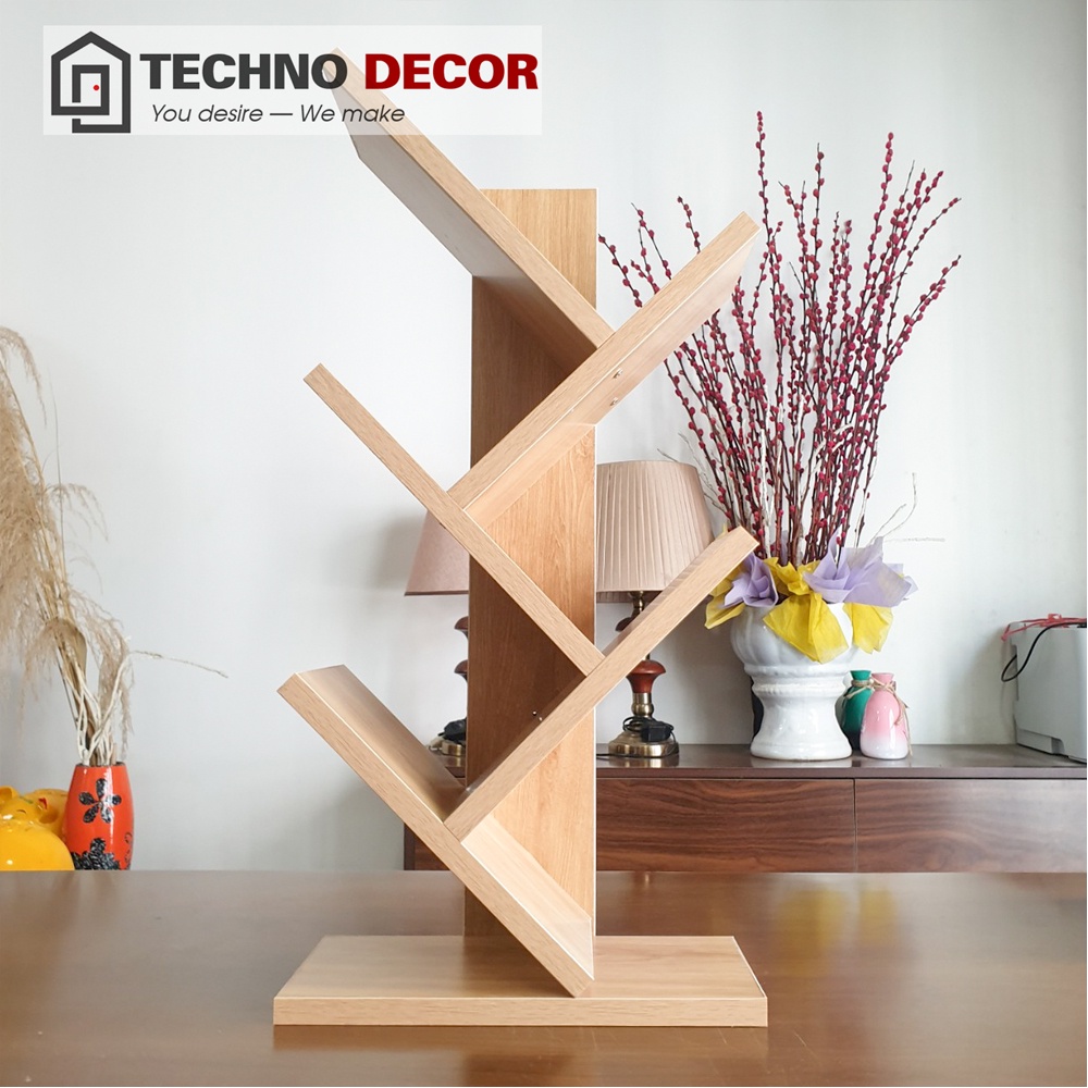 Kệ Sách Hình Cây Decor Phòng Làm Việc Phòng Khách 5 Tầng Nhỏ Gọn 60x31x37cm Bằng Gỗ TechnoDecor